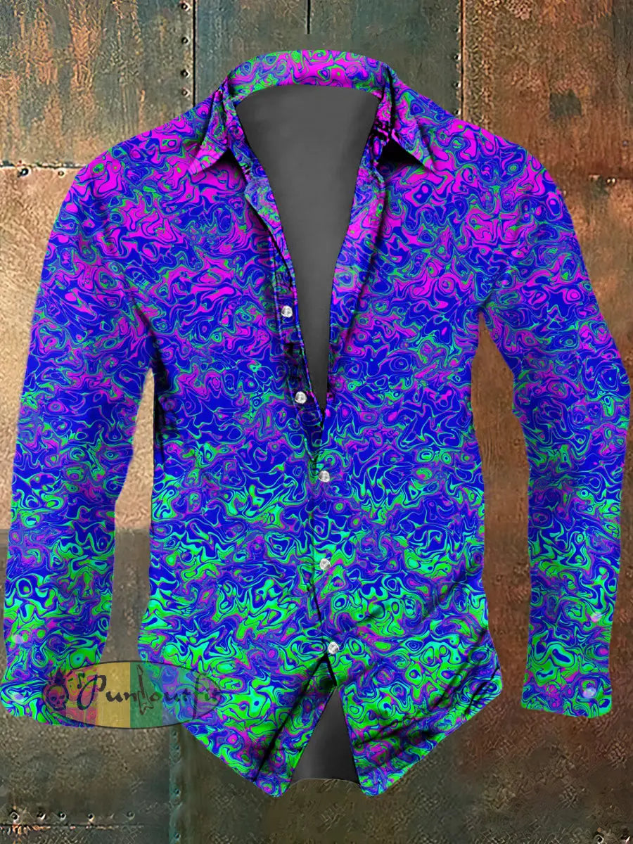 Men’s Psychedelic Print Casual Long Sleeved Shirt Multicolour / S