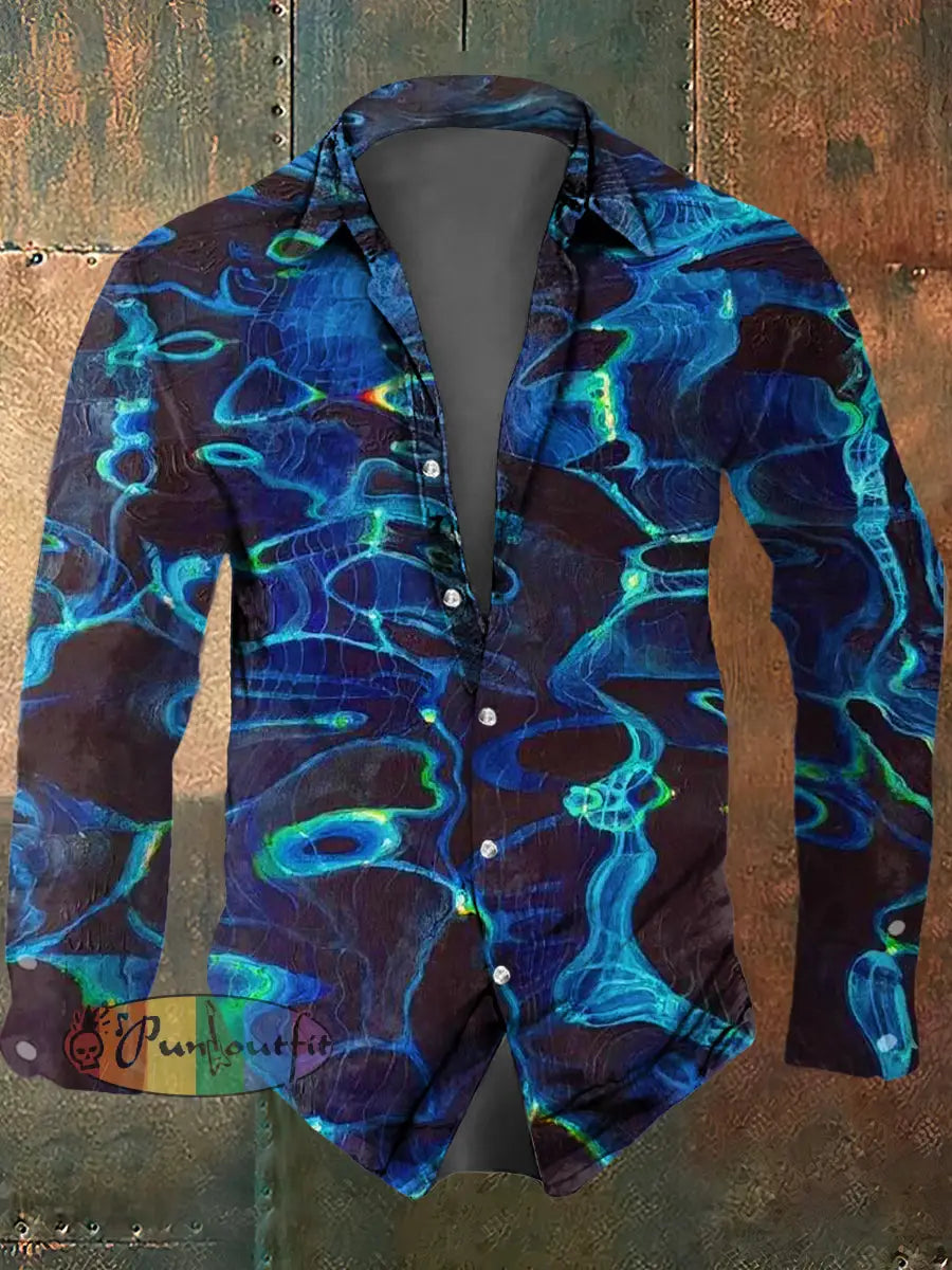Men’s Psychedelic Print Casual Long Sleeved Shirt Multicolour / S