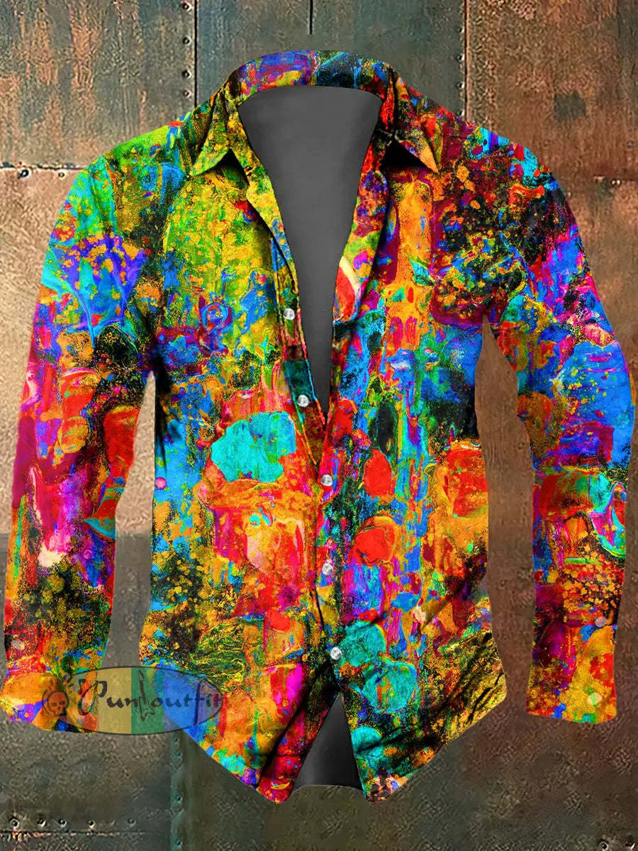 Men’s Psychedelic Print Casual Long Sleeved Shirt Multicolour / S