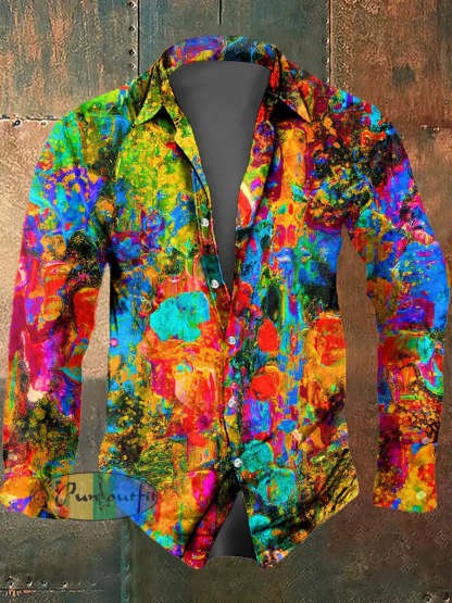 Men’s Psychedelic Print Casual Long Sleeved Shirt Multicolour / S