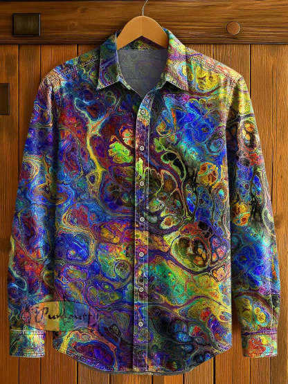 Men’s Psychedelic Print Casual Long Sleeved Shirt Multicolour / S