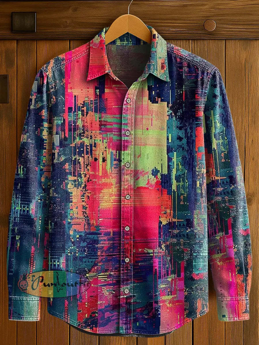 Men’s Psychedelic Print Casual Long Sleeved Shirt Multicolour / S