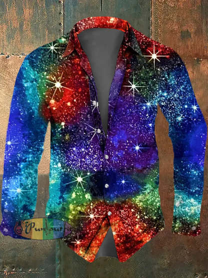 Men’s Psychedelic Print Casual Long Sleeved Shirt Multicolour / S