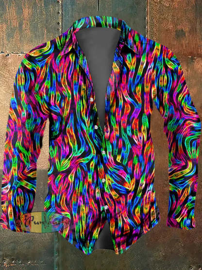 Men’s Psychedelic Print Casual Long Sleeved Shirt Multicolour / S