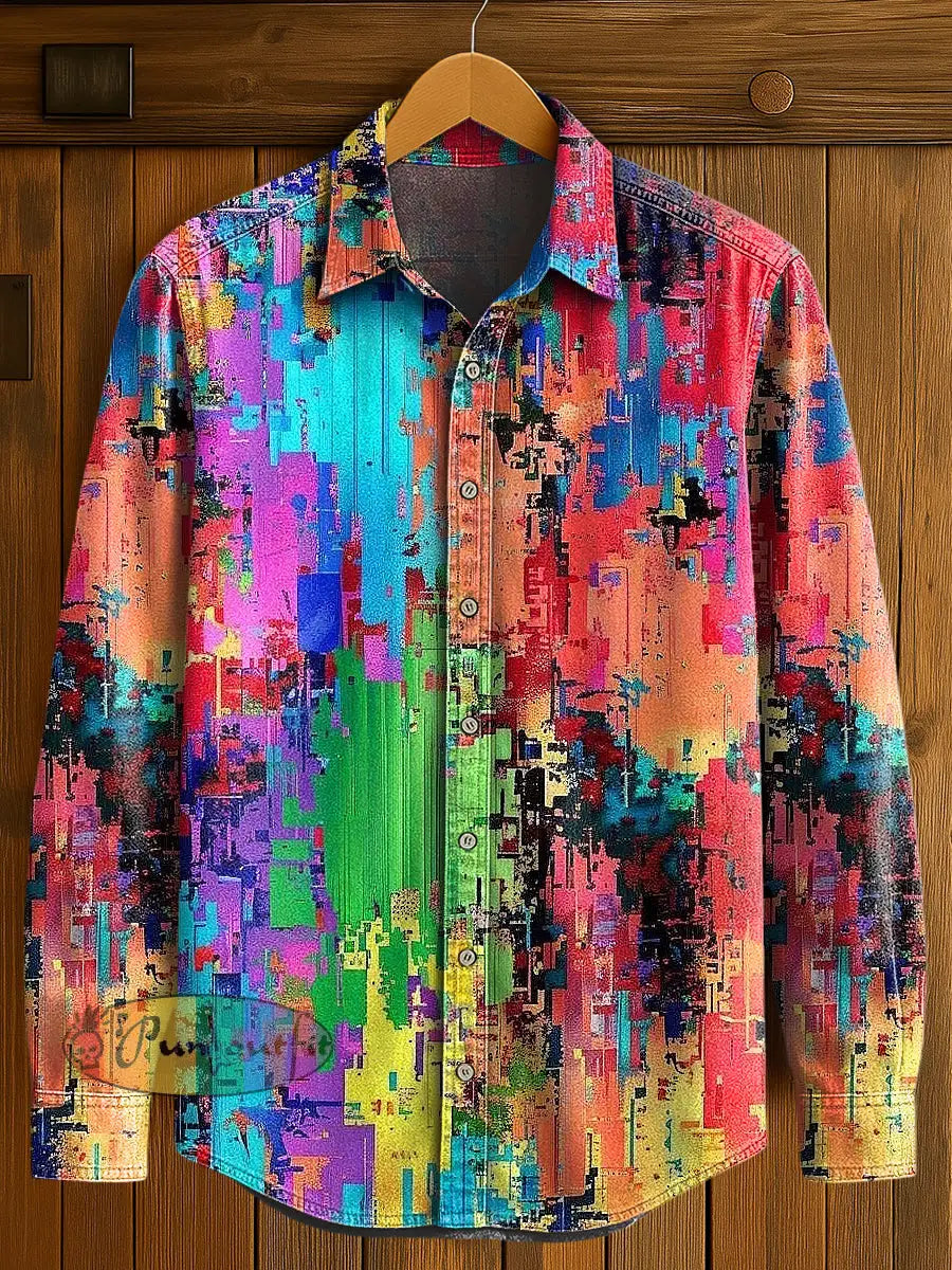 Men’s Psychedelic Print Casual Long Sleeved Shirt Multicolour / S