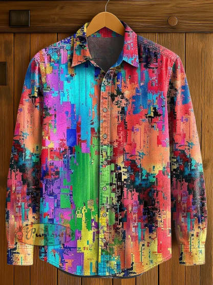 Men’s Psychedelic Print Casual Long Sleeved Shirt Multicolour / S