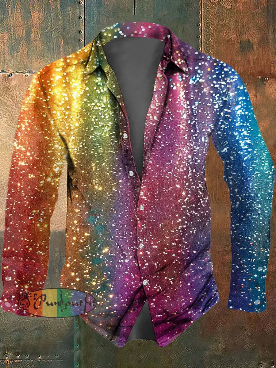 Men’s Psychedelic Print Casual Long Sleeved Shirt Multicolour / S