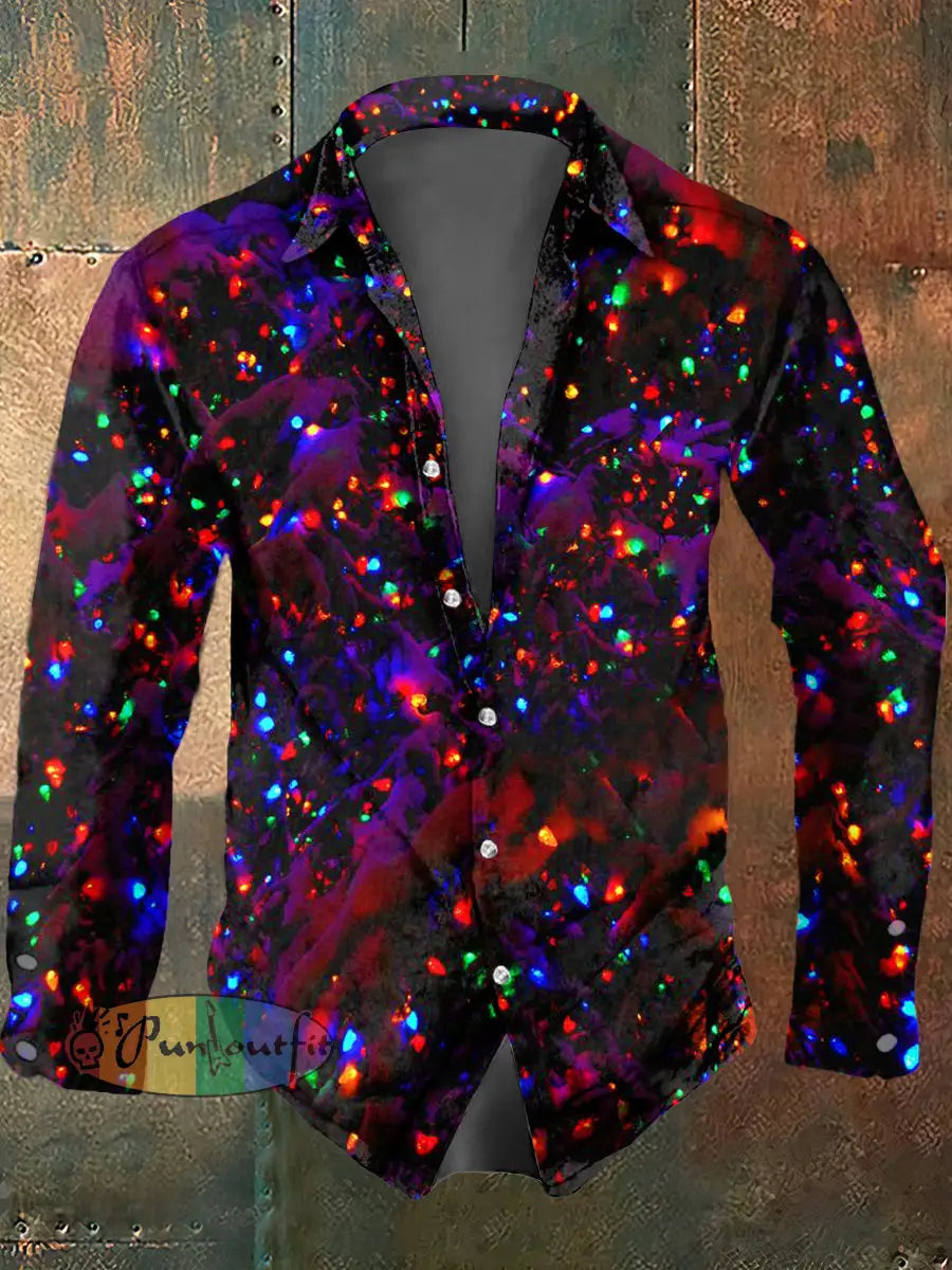 Men’s Psychedelic Print Casual Long Sleeved Shirt Multicolour / S