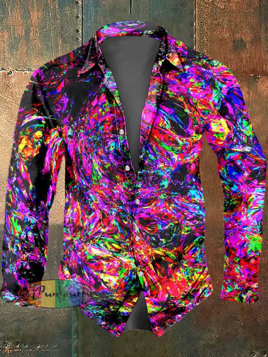 Men’s Psychedelic Print Casual Long Sleeved Shirt Multicolour / S