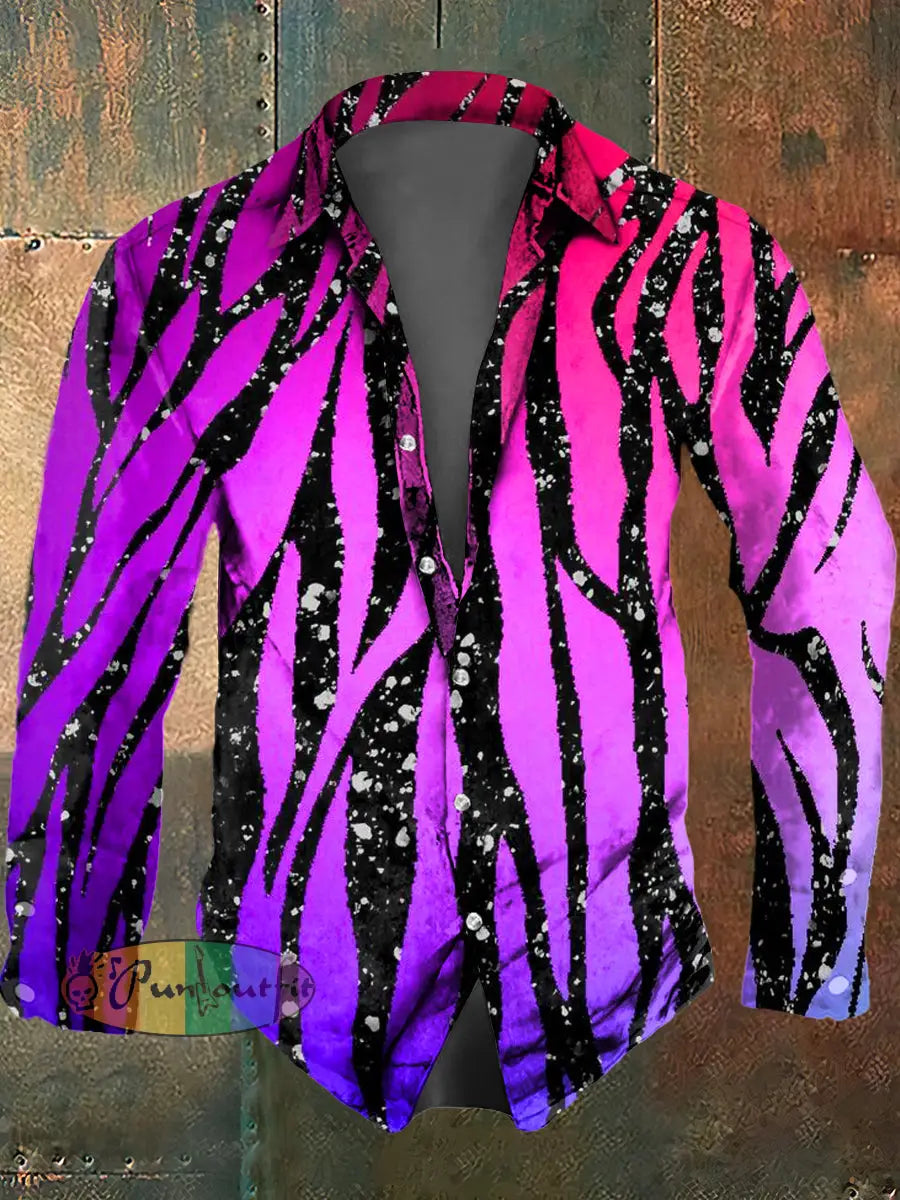 Men’s Psychedelic Print Casual Long Sleeved Shirt Multicolour / S