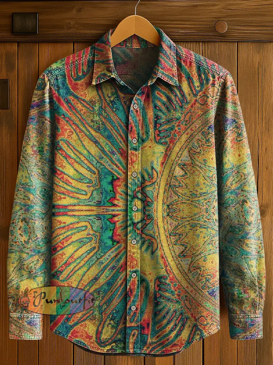 Men’s Psychedelic Print Casual Long Sleeved Shirt Multicolour / S