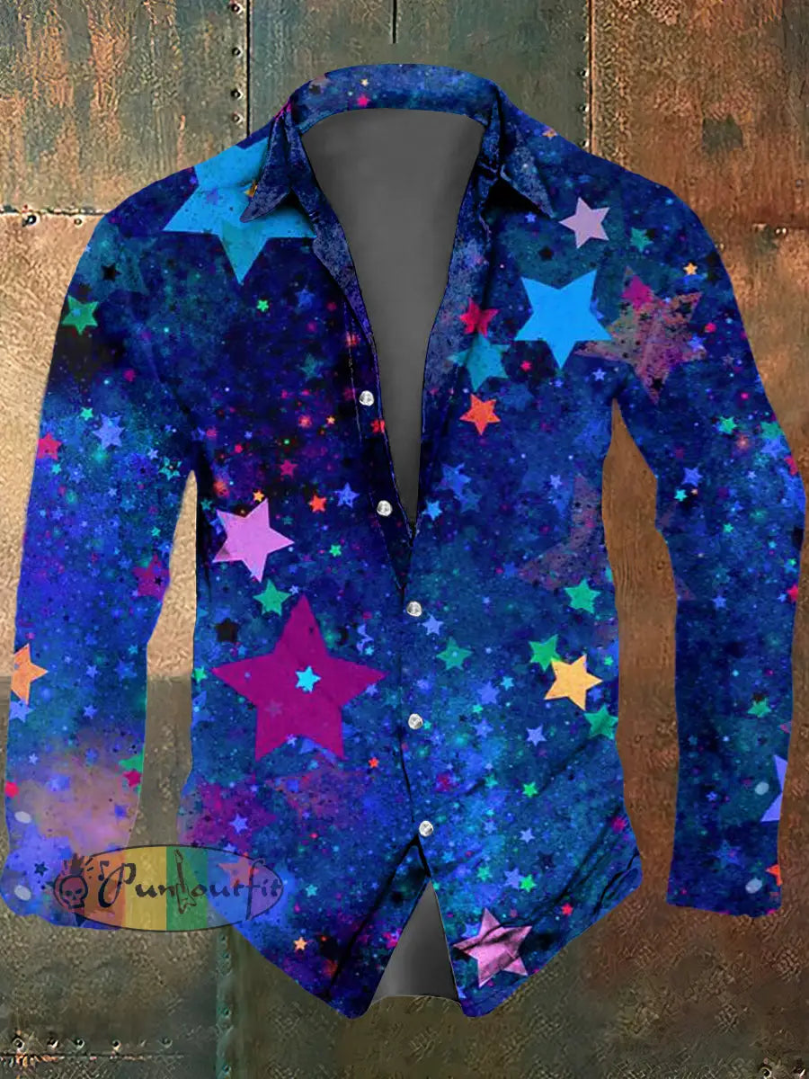 Men’s Psychedelic Print Casual Long Sleeved Shirt Multicolour / S