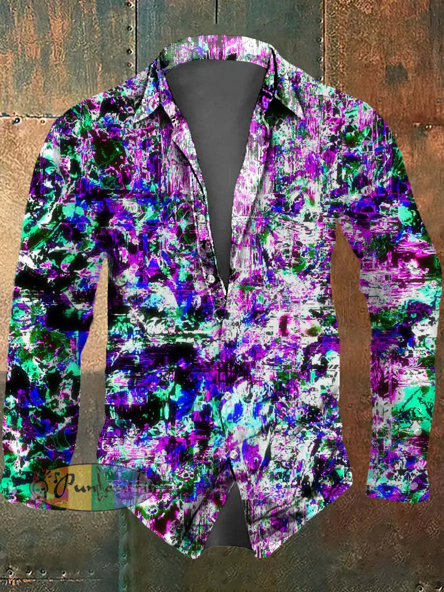 Men’s Psychedelic Print Casual Long Sleeved Shirt Multicolour / S
