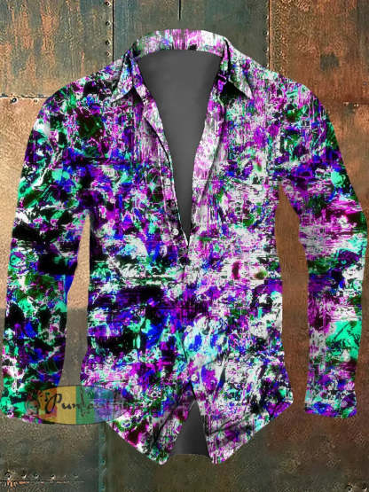 Men’s Psychedelic Print Casual Long Sleeved Shirt Multicolour / S