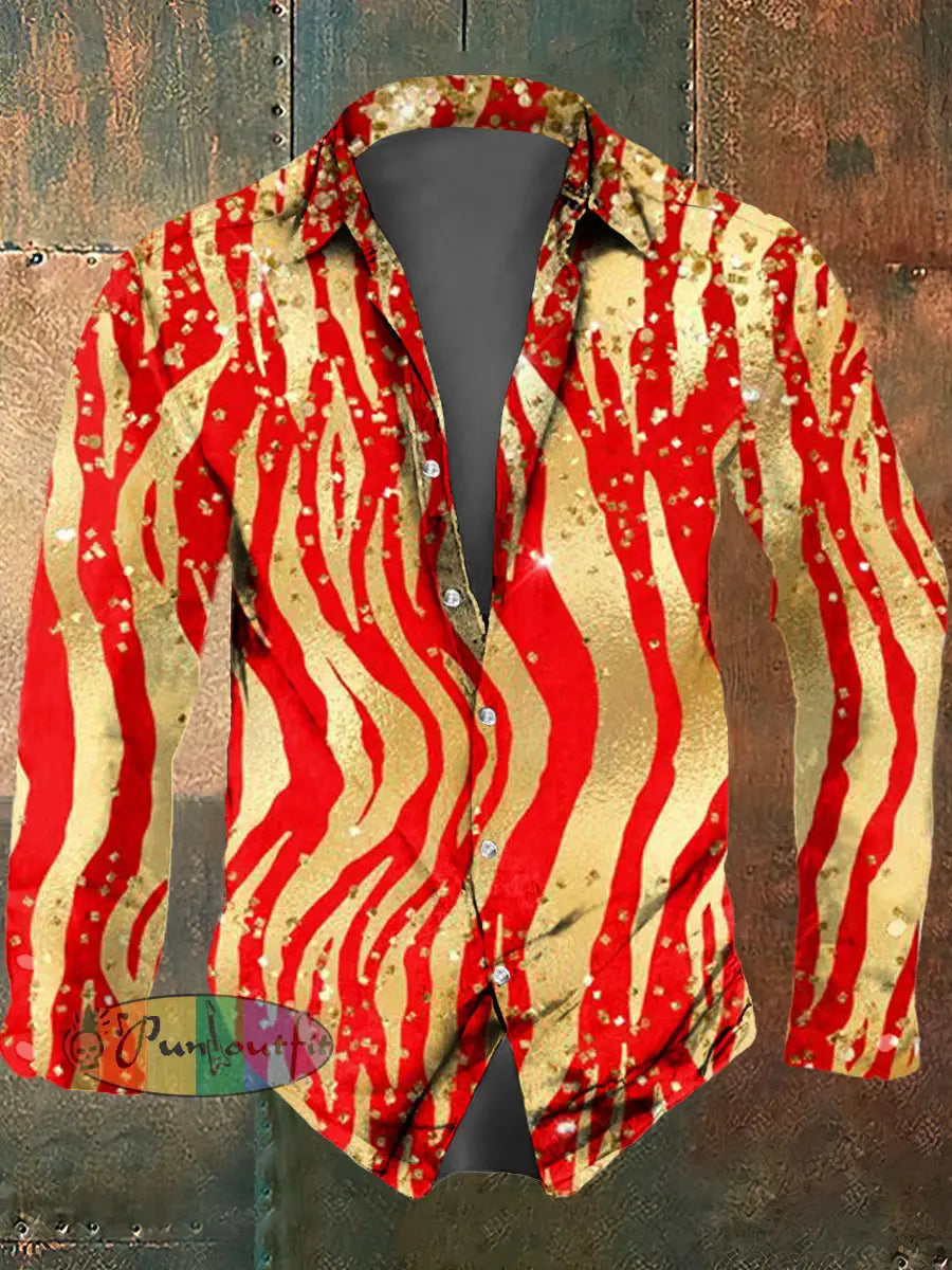 Men’s Psychedelic Print Casual Long Sleeved Shirt Orange / S