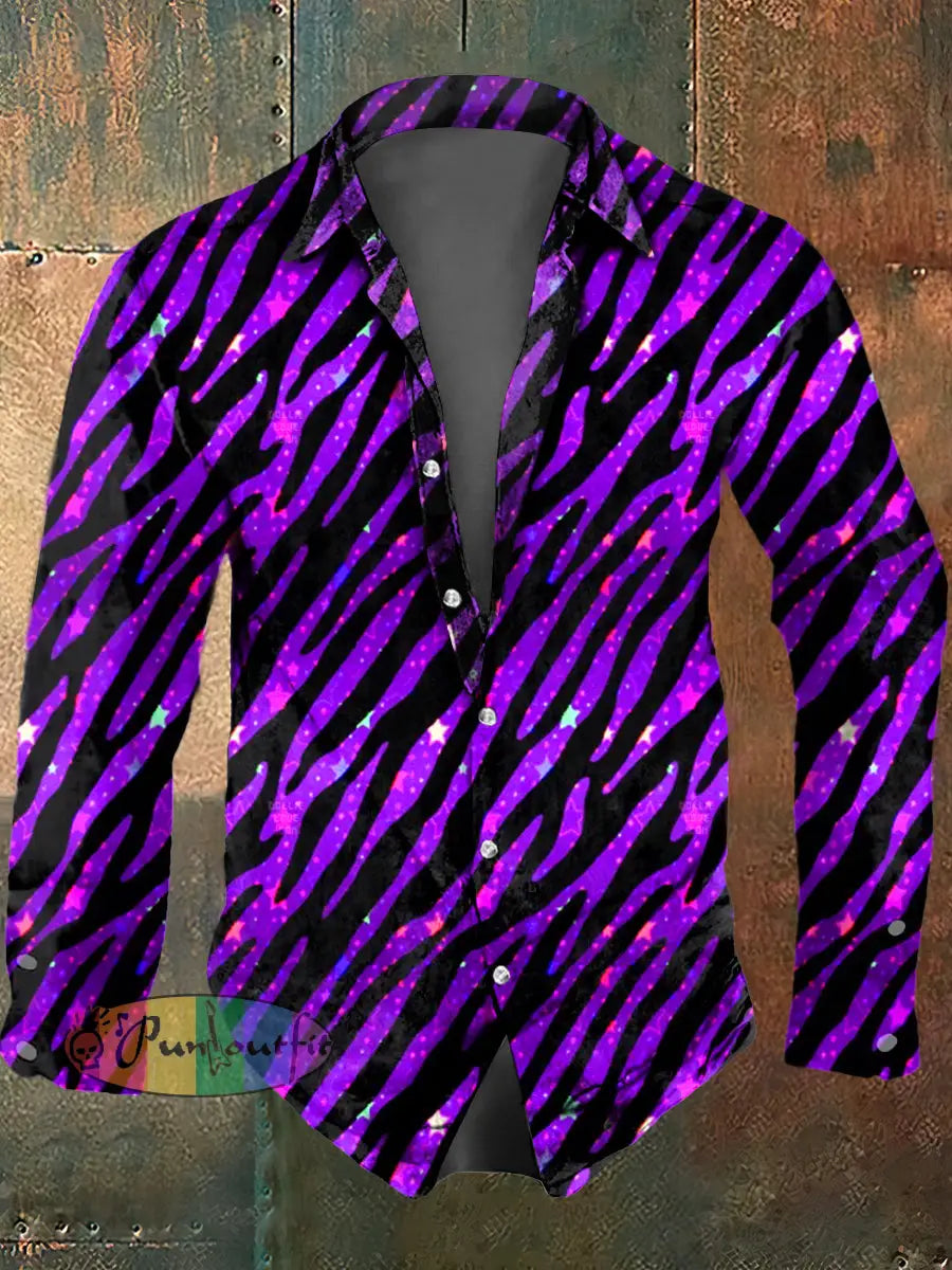 Men’s Psychedelic Print Casual Long Sleeved Shirt Purple / S