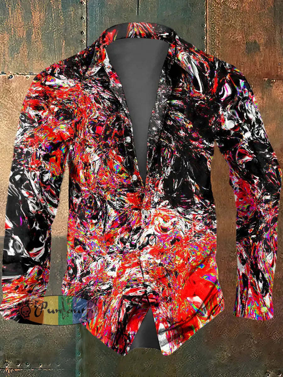 Men’s Psychedelic Print Casual Long Sleeved Shirt S