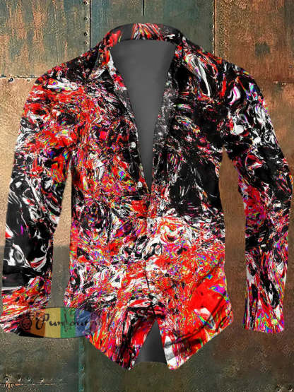 Men’s Psychedelic Print Casual Long Sleeved Shirt S