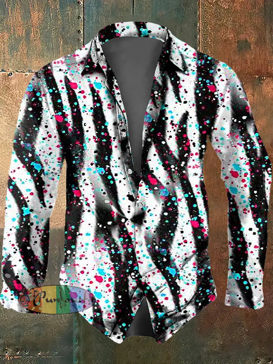 Men’s Psychedelic Print Casual Long Sleeved Shirt White / S