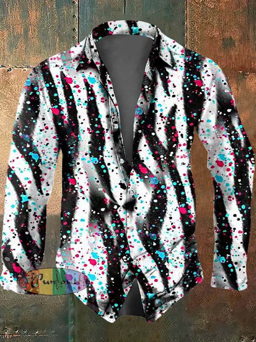 Men’s Psychedelic Print Casual Long Sleeved Shirt White / S