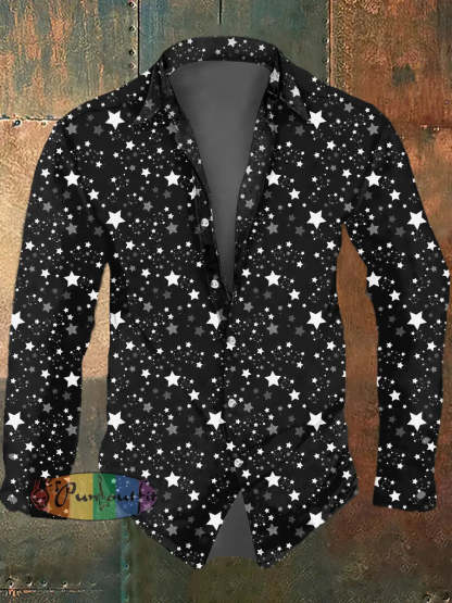 Men’s Psychedelic Star Print Casual Long Sleeved Shirt Black / S