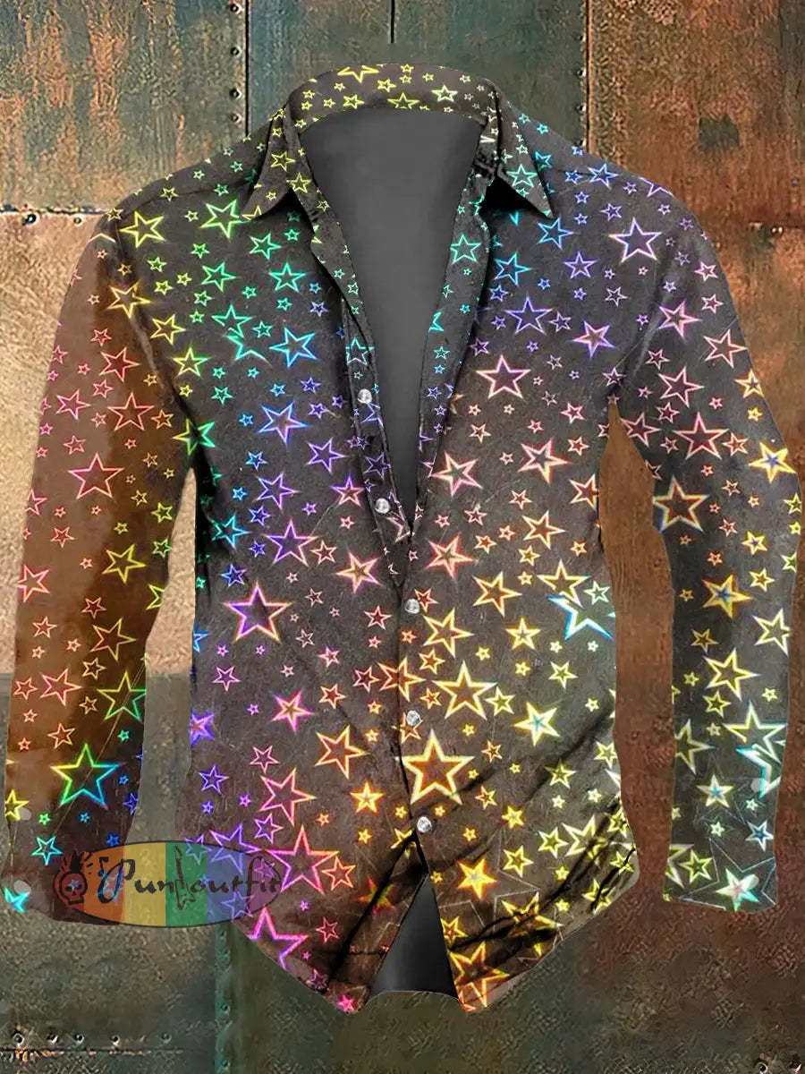 Men’s Psychedelic Star Print Casual Long Sleeved Shirt Multicolour / S