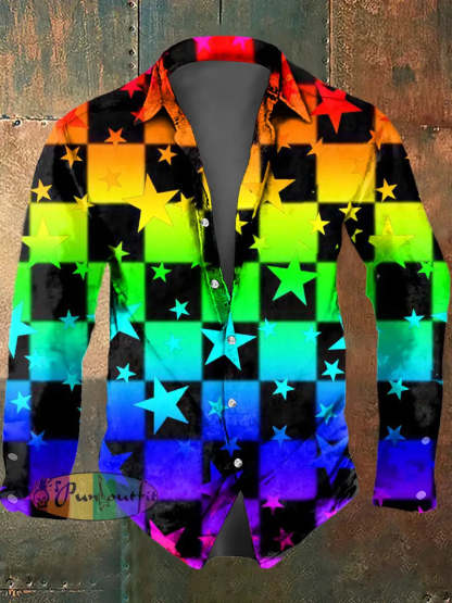 Men’s Psychedelic Star Print Casual Long Sleeved Shirt Multicolour / S