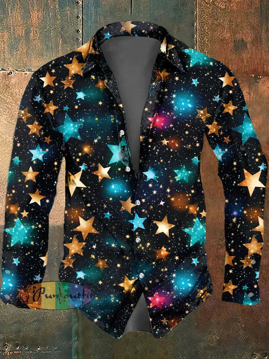 Men’s Psychedelic Star Print Casual Long Sleeved Shirt Multicolour / S