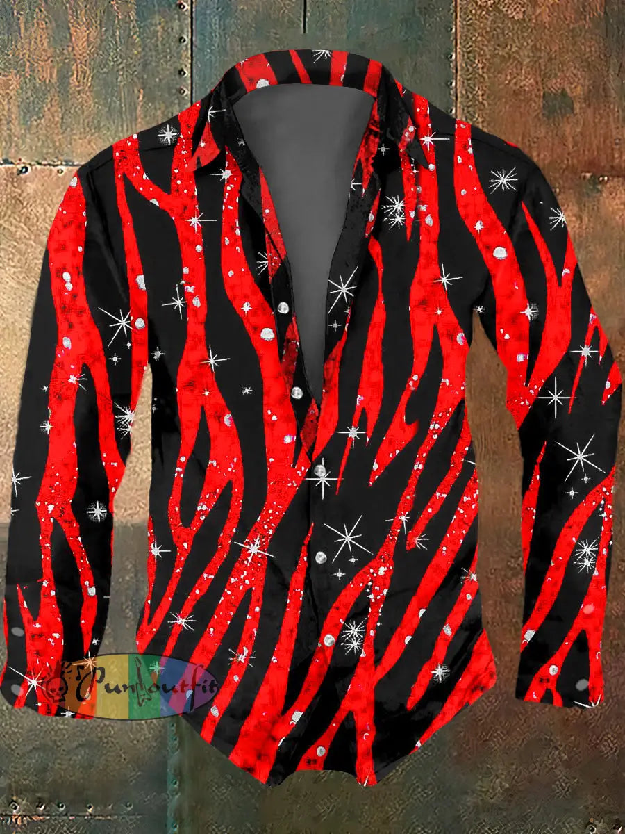 Men’s Psychedelic Star Print Casual Long Sleeved Shirt Red / S