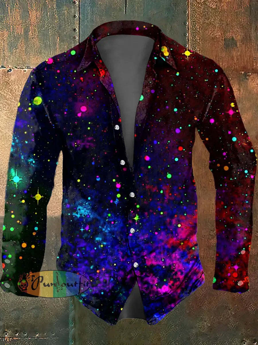 Men’s Psychedelic Starry Sky Print Casual Long Sleeved Shirt Multicolour / S