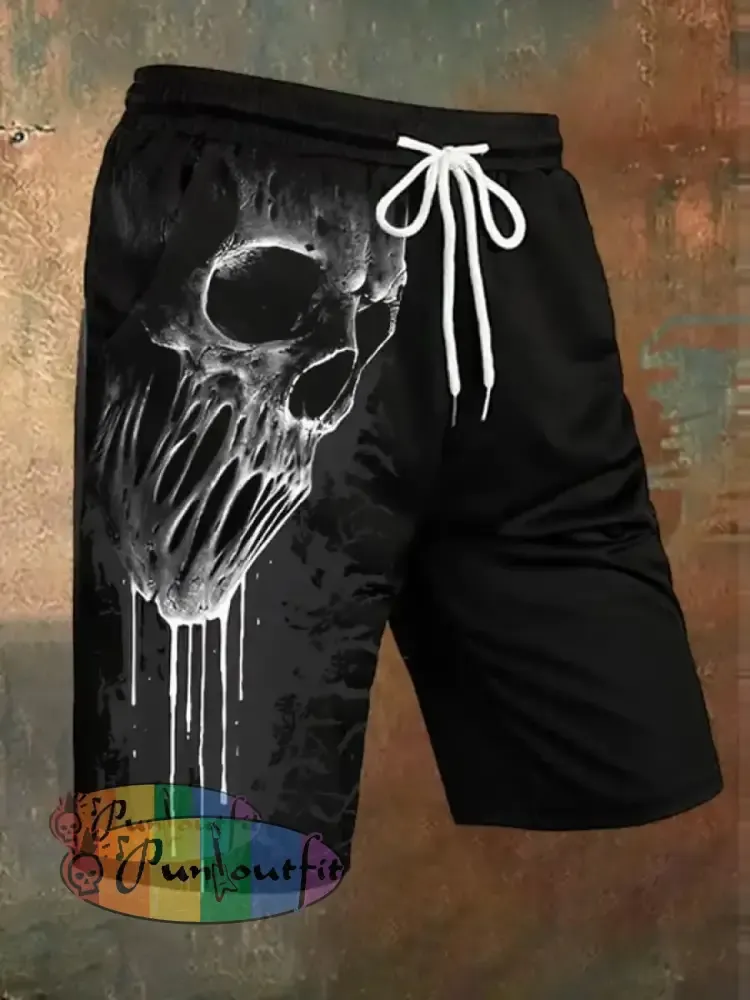 Men’s Retro 3D Skull Print Casual Shorts Black / M Shorts
