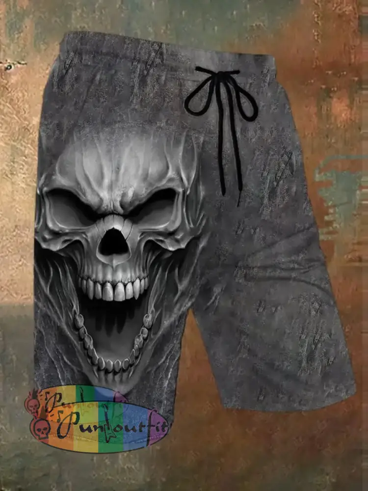 Men’s Retro 3D Skull Print Casual Shorts Grey / M Shorts