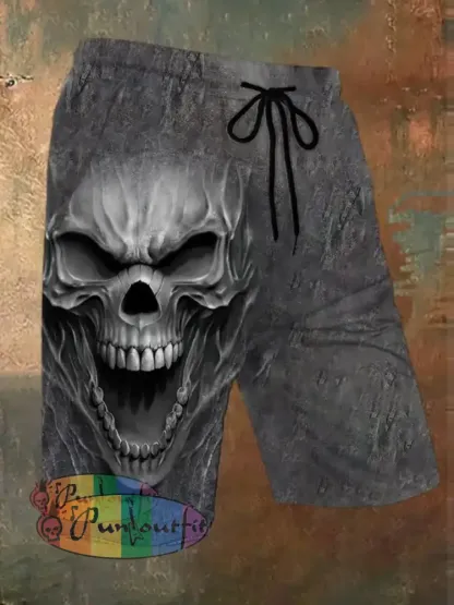 Men’s Retro 3D Skull Print Casual Shorts Grey / M Shorts