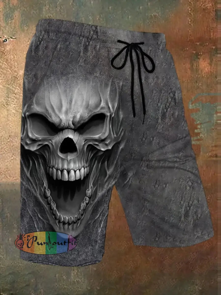 Men’s Retro 3D Skull Print Casual Shorts Grey / M Shorts