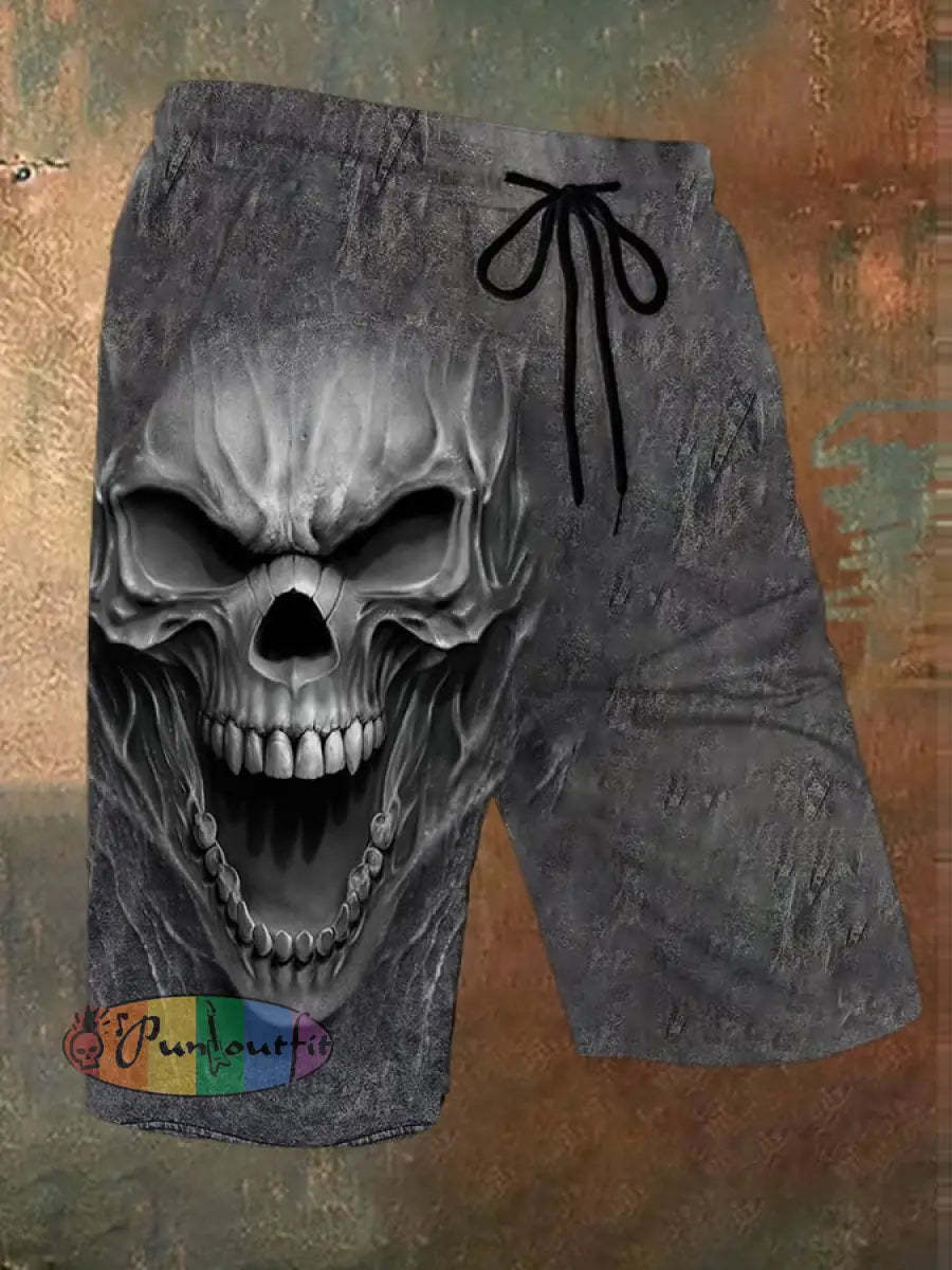 Men’s Retro 3D Skull Print Casual Shorts Grey / M Shorts