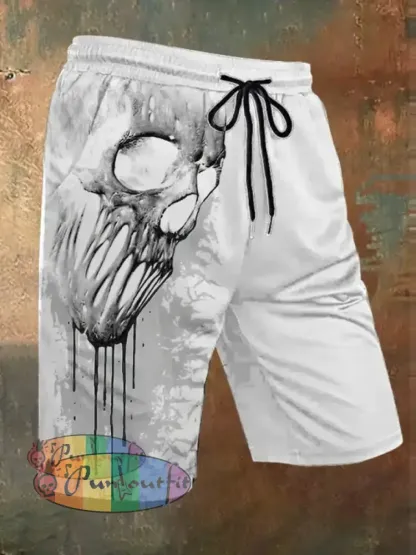 Men’s Retro 3D Skull Print Casual Shorts White / M Shorts