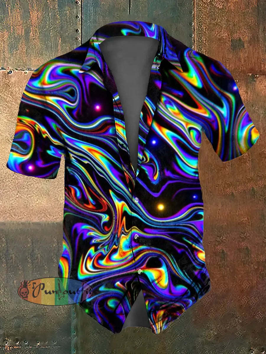 Men’s Retro Abstract Printed Casual Short Sleeved Shirt Colorful / S