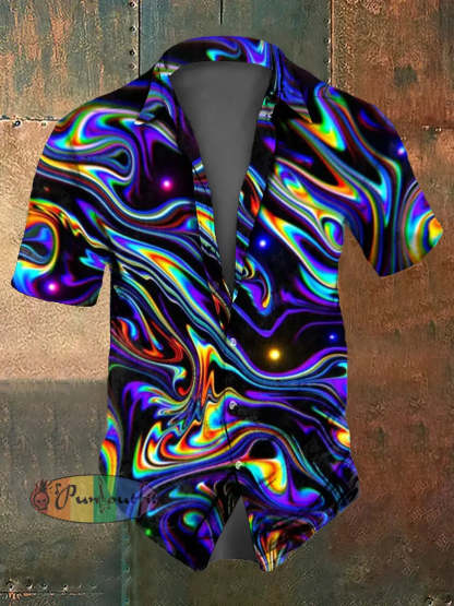 Men’s Retro Abstract Printed Casual Short Sleeved Shirt Colorful / S