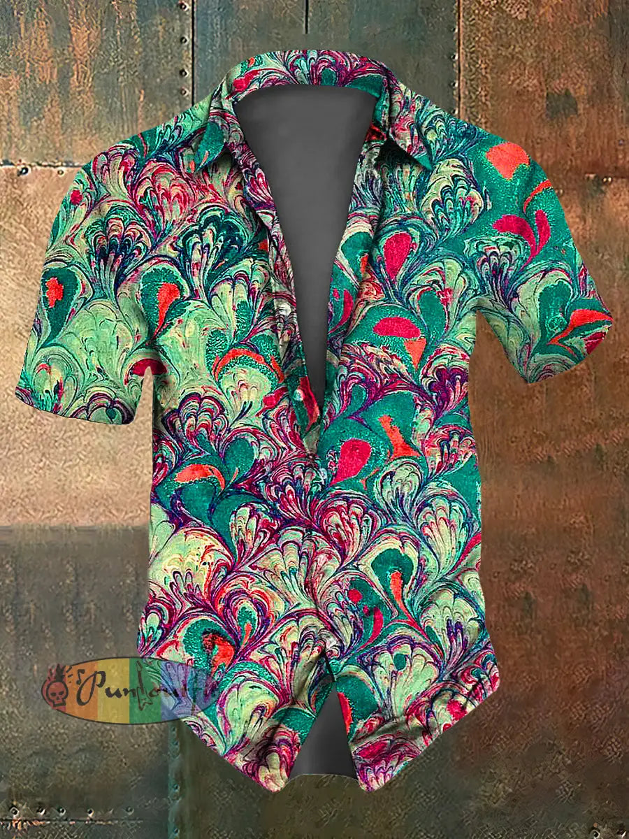 Men’s Retro Abstract Printed Casual Short Sleeved Shirt Green / S