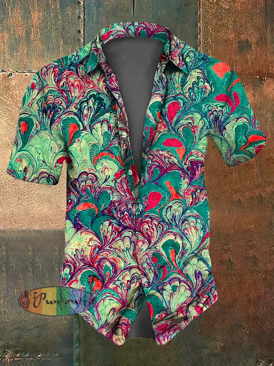 Men’s Retro Abstract Printed Casual Short Sleeved Shirt Green / S