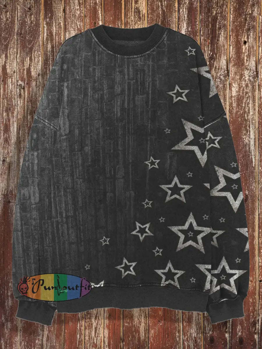 Men’s Retro Christmas Print Casual Fashion Lapel Long Sleeved Shirt Sweatshirt / S