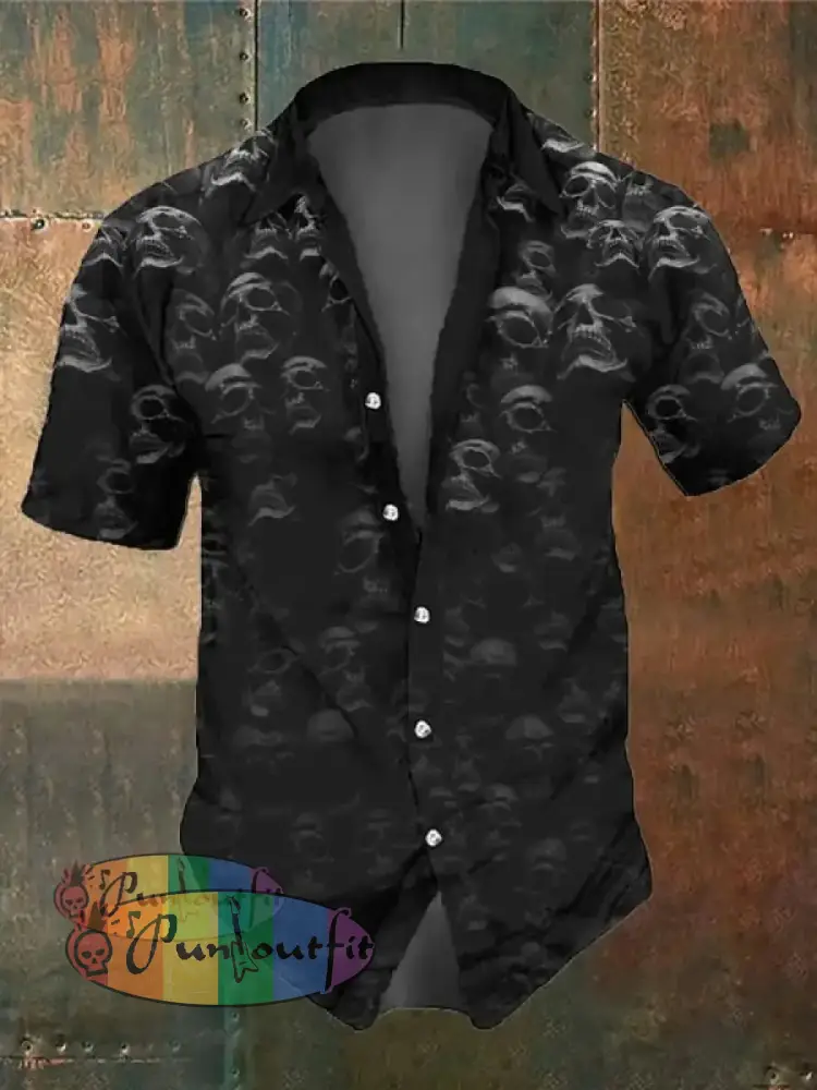 Men’s Retro Dark Skull Casual Pocket Short Sleeve Shirt As Shown / S Shirts