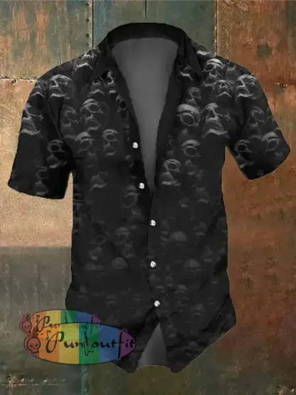 Men’s Retro Dark Skull Casual Pocket Short Sleeve Shirt As Shown / S Shirts