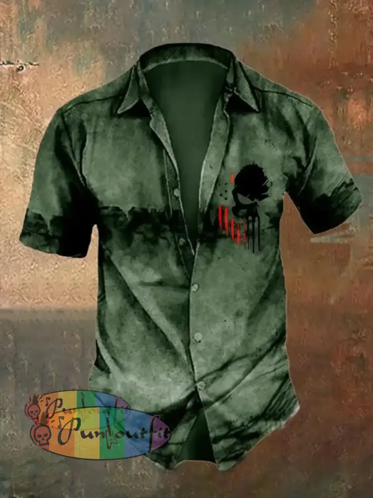 Men’s Retro Dark Skull Casual Short Sleeve Shirt As Shown / S Shirts