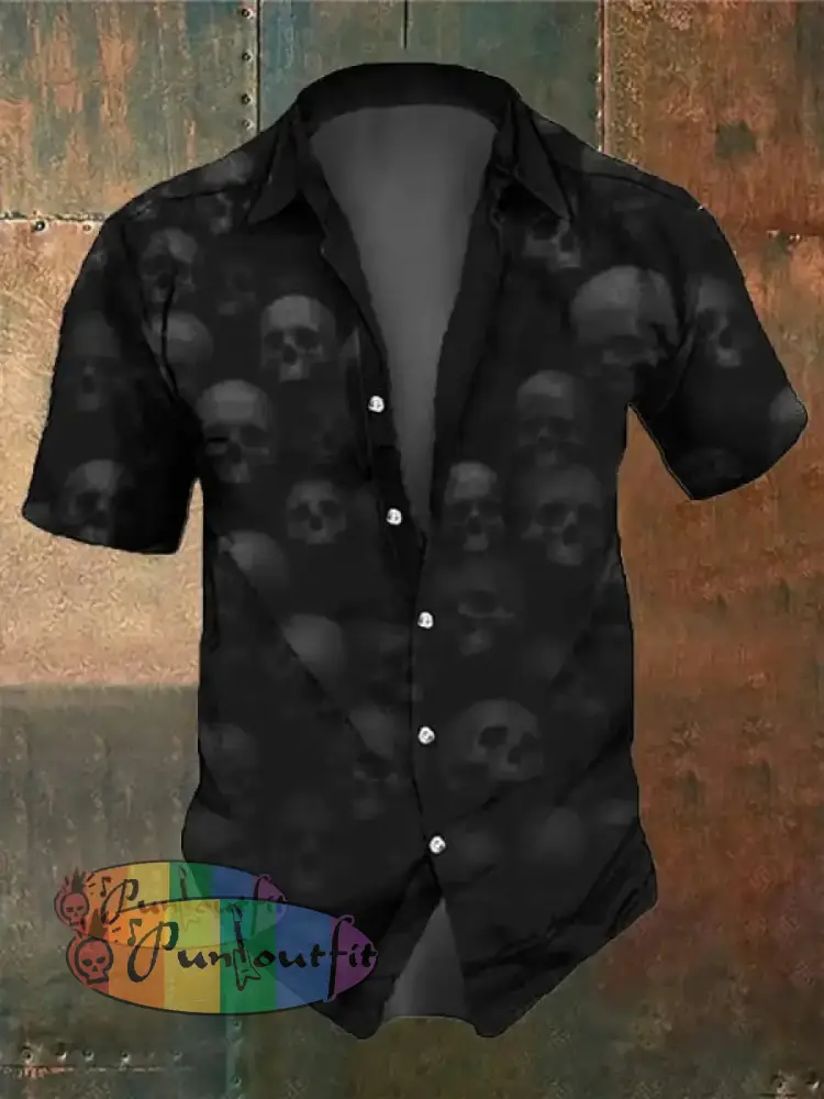 Men’s Retro Dark Skull Casual Short Sleeve Shirt As Shown / Xs Shirts