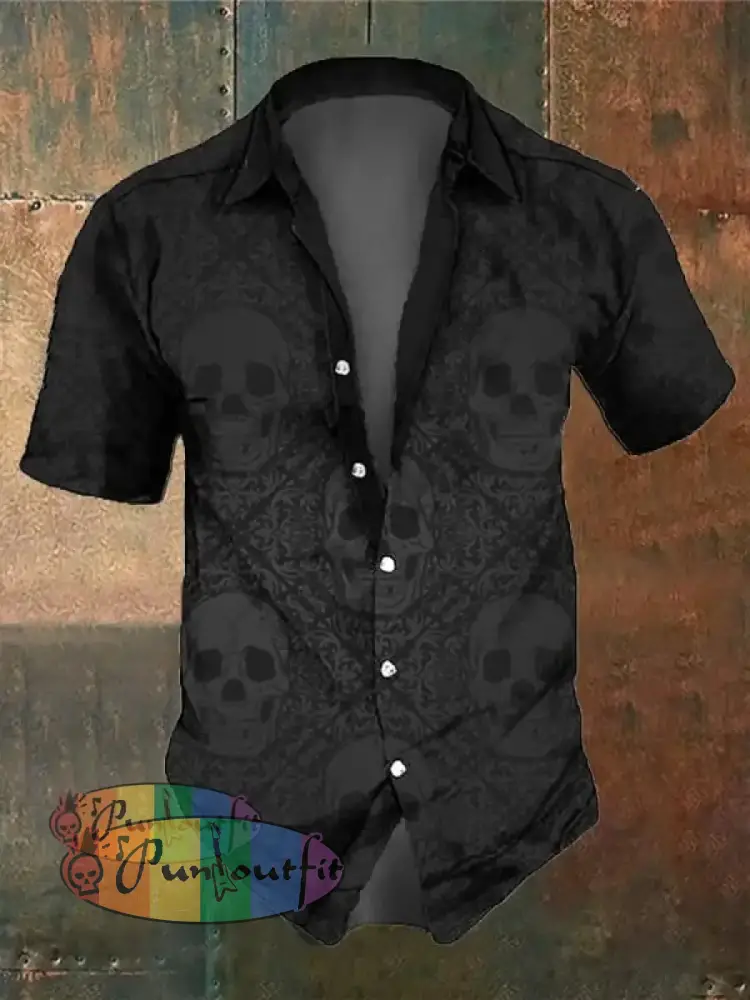 Men’s Retro Dark Skull Casual Short Sleeve Shirt As Shown / Xs Shirts