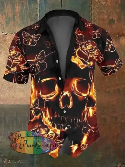 Men’s Retro Dark Skull Casual Short Sleeve Shirt As Shown / Xs Shirts