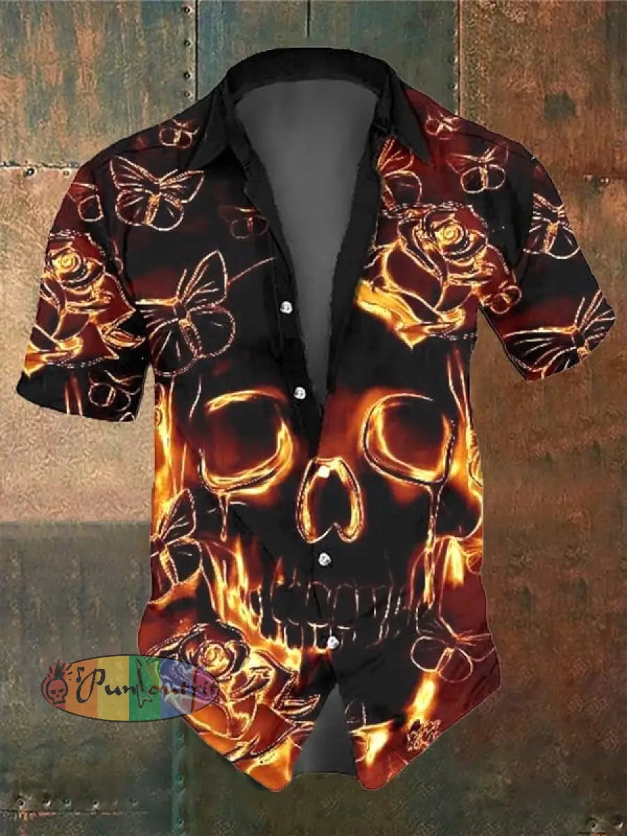 Men’s Retro Dark Skull Casual Short Sleeve Shirt As Shown / Xs Shirts