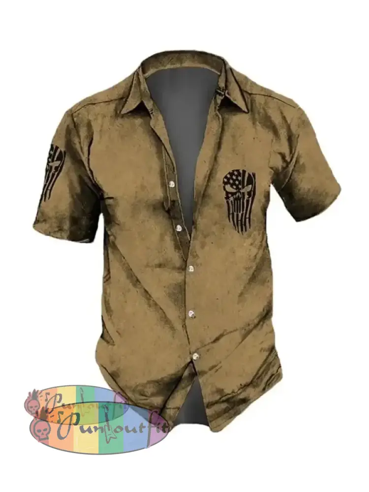 Men’s Retro Dark Skull Casual Short Sleeve Shirt As Shown / Xs Shirts