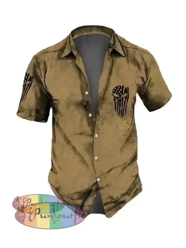 Men’s Retro Dark Skull Casual Short Sleeve Shirt As Shown / Xs Shirts
